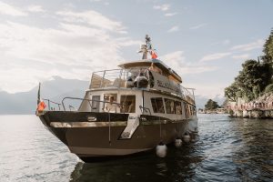 welcome party's boat waiting to sail in Lake Como